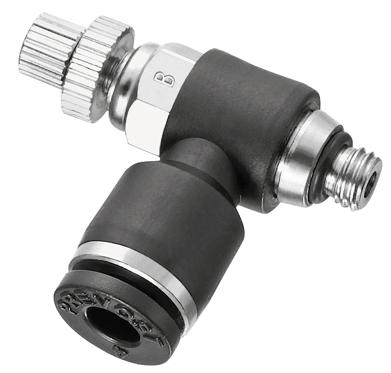 Régleur de débit mâle cylindrique à molette - Bidirectionnel - RPM BG Filetage mâle métrique = M5 Pour tube Ø ext. = 4