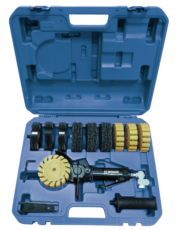 Brosseuse pneumatique - En coffret Puissance = 0,5 CV -
370 W Vitesse de rotation = 3500 Poids = 1