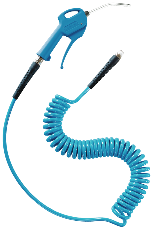 Ensemble de soufflage avec 27102 MTL, spiralé, raccordement fixe Filetage mâle BSPT = R 1/4 Long. = 2 Equipé de = 1 soufflette 27102 MTL
1 spirale polyurethane PUS 52