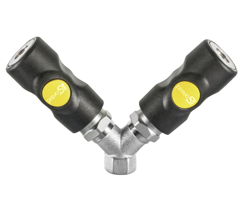 Distributeur fixe à 2 Coupleurs Profil ARO 210 passage 6 mm ISO 4414 fileté femelle cylindrique Filetage femelle BSPP = G 1/4