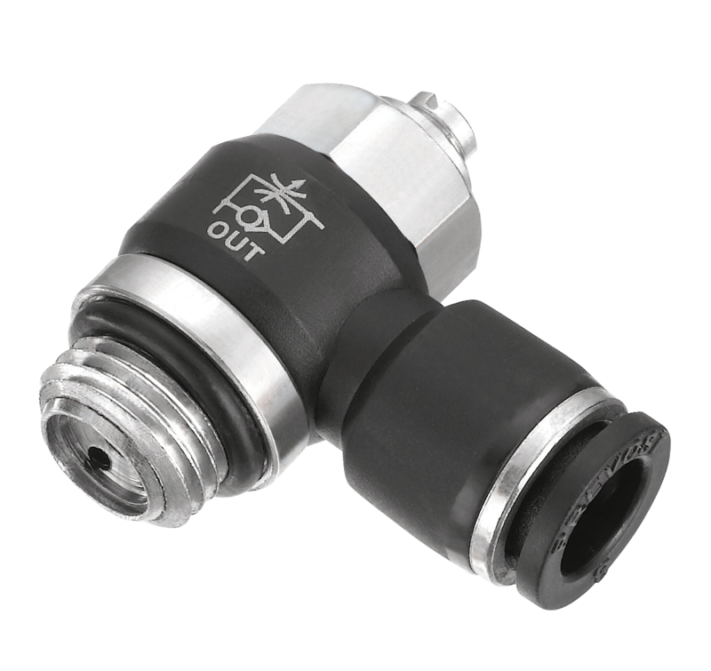 Régleur de débit mâle cylindrique à vis - Echappement - RPV OG Filetage mâle métrique = M5 Pour tube Ø ext. = 4