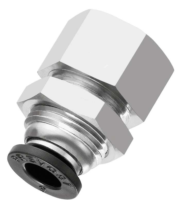 Raccord droit traversée de cloison femelle cylindrique - RPD TG Filetage femelle métrique = M5 Pour tube Ø ext. = 4 