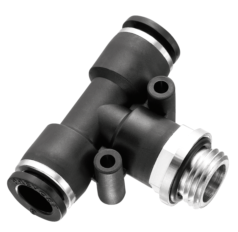 Té mâle cylindrique au centre orientable - RPT CG Filetage mâle métrique = M5 Pour tube Ø ext. = 4