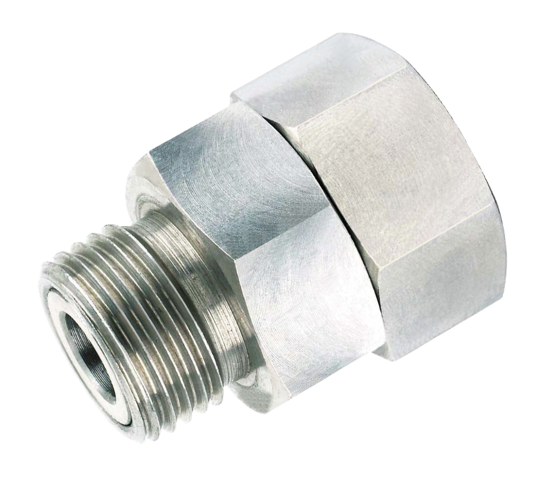 Raccord mâle cylindrique tournant / femelle cylindrique (monopièce) Filetage mâle BSPP = G 1/2 Filetage femelle BSPP = G 1/2