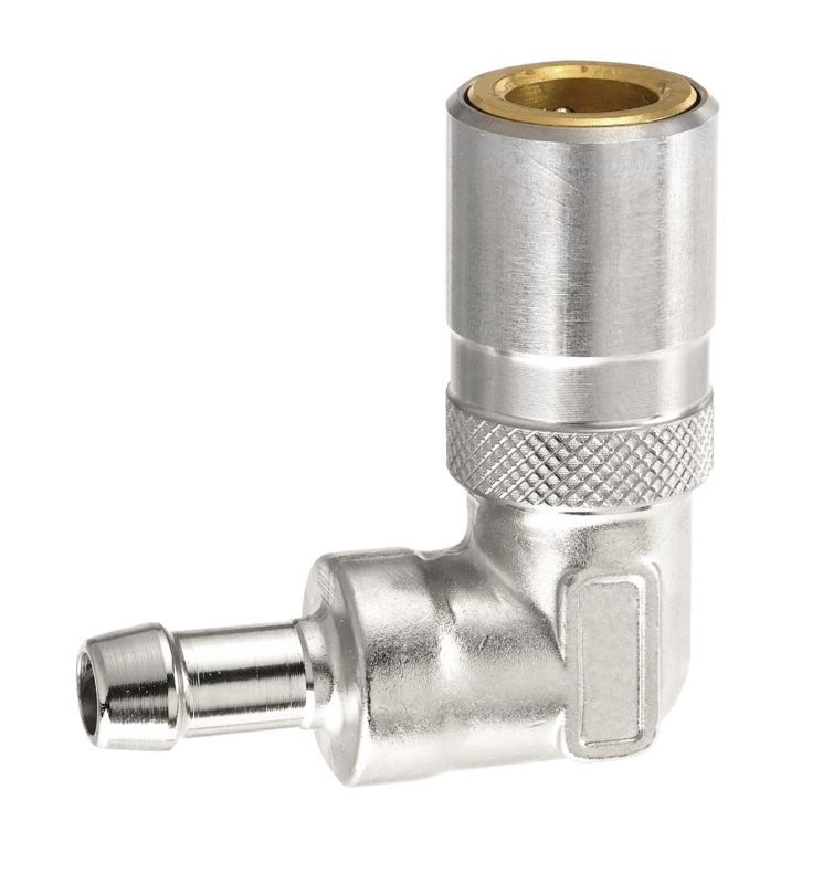 Coupleur Thermorégulation Eau froide, Eau chaude, eau glycolée, fluides caloporteurs 90° pour flexible à obturation Ø de passage = 9 mm Pour tuyau Ø int. = 10 mm
