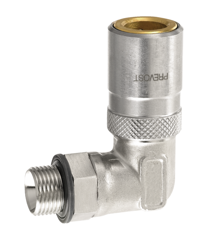 Coupleur Thermorégulation Eau froide, Eau chaude, eau glycolée, fluides caloporteurs 90° fileté mâle cylindrique avec joint d'étanchéité à obturation Ø de passage = 12 mm Filetage mâle BSPP = G 1/2