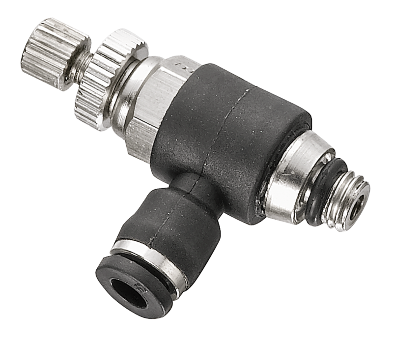 Micro régleur de débit mâle cylindrique à molette - Didirectionnel - RCM BG Filetage mâle métrique = M5 Pour tube Ø ext. = 3 