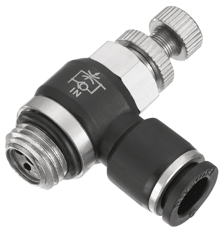 Régleur de débit mâle cylindrique à molette - Admission - RPM IG Filetage mâle BSPP = G 1/8 Pour tube Ø ext. = 4