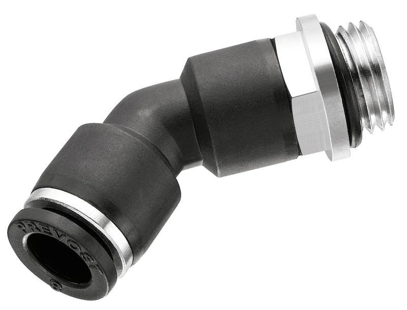 Coude 135° mâle cylindrique orientable - RPQ MG Filetage mâle BSPP = G 1/2 Pour tube Ø ext. = 10