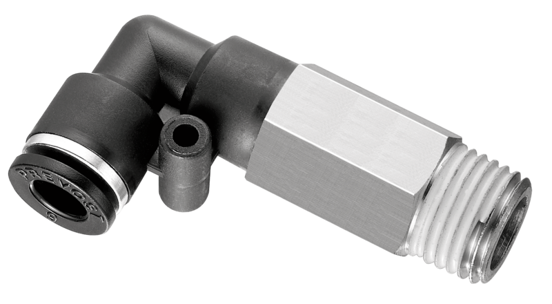 Coude 90° mâle conique long orientable - RPC LR Filetage mâle BSPT = R 1/8 Pour tube Ø ext. = 4