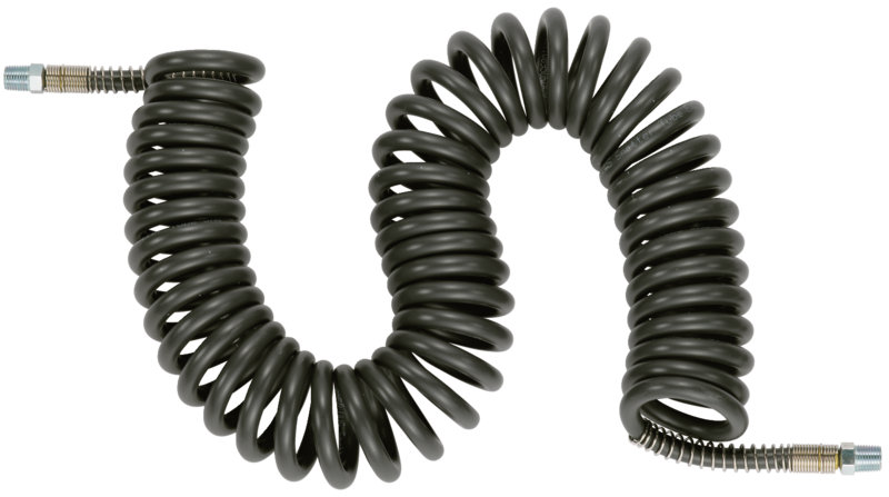 Tuyau spiralé polyuréthane/PVC : équipé de raccords mâles fixes spécial ambiance SOUDURE Ø int./ext. = 6,5 x 12 Longueur Maxi = 7,5