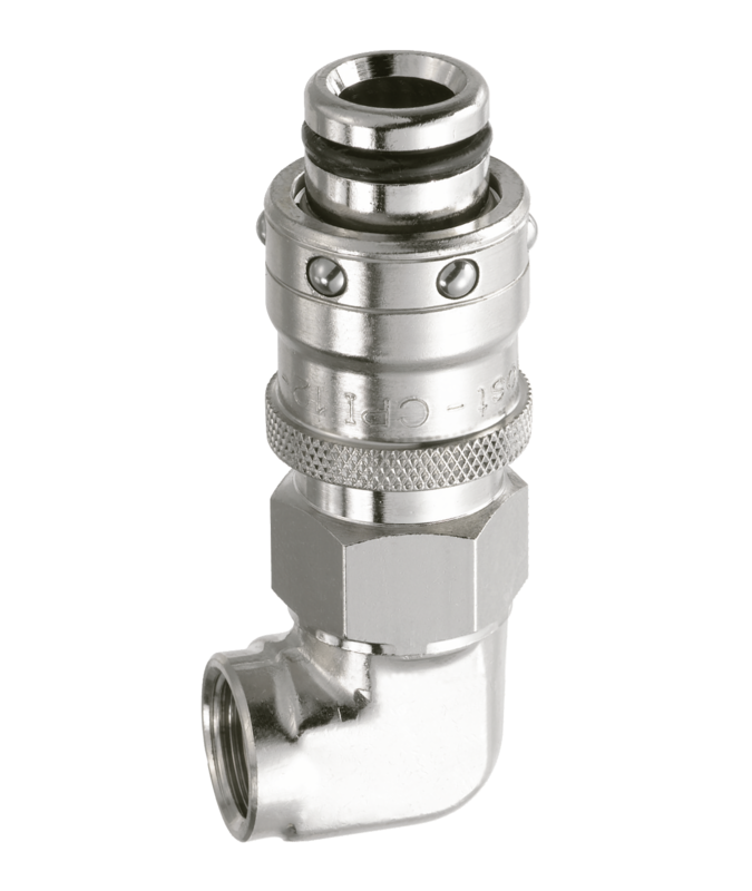 Fiche Coupleur refroidissement moule passage 12 mm 90° filetée femelle cylindrique Filetage femelle BSPP = G 3/8