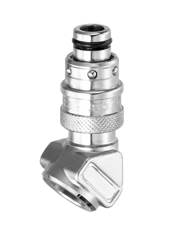 Fiche Coupleur refroidissement moule passage 8 mm 135° filetée femelle cylindrique Filetage femelle BSPP = G 1/4