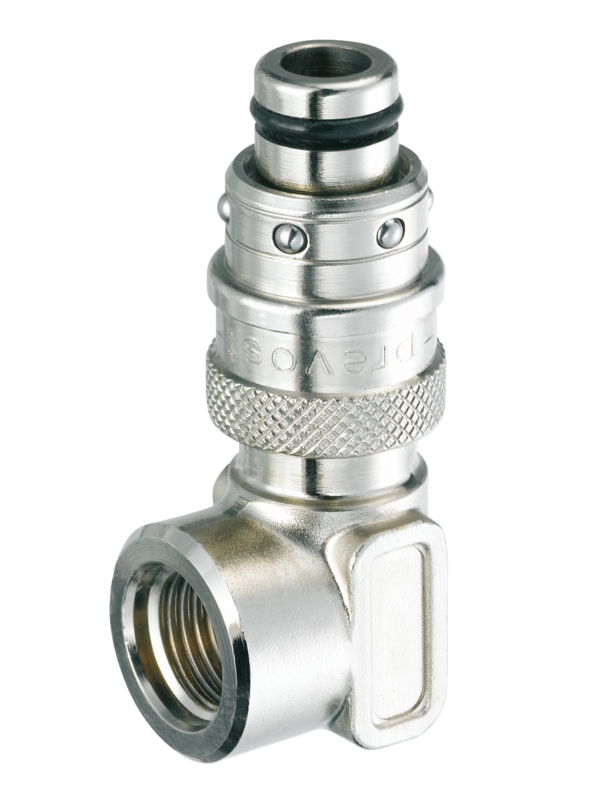 Fiche Coupleur refroidissement moule passage 8 mm 90° filetée femelle cylindrique Filetage femelle BSPP = G 1/4
