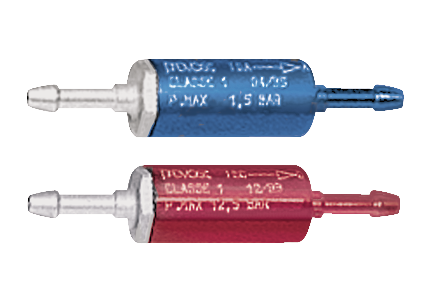 Anti-retour soudure ISO 5175 et NF EN 730 Conforme aux profils de connexion ISO 7289 et NF EN 561 pour flexible O/A Entrée pour tuyau Ø int. = 10 mm Sortie tuyau Ø = 6 mm