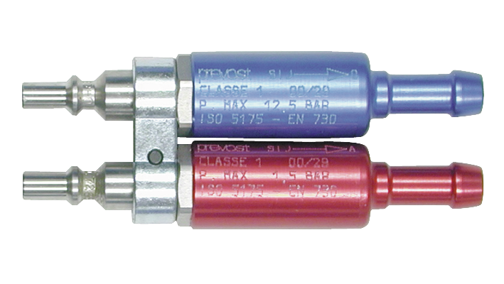 Abouts males DUO soudure ISO 5175 et NF EN 730 Conforme aux profils de connexion ISO 7289 et NF EN 561 de sécurité anti-retour Pour tuyau Ø int. = 6 mm