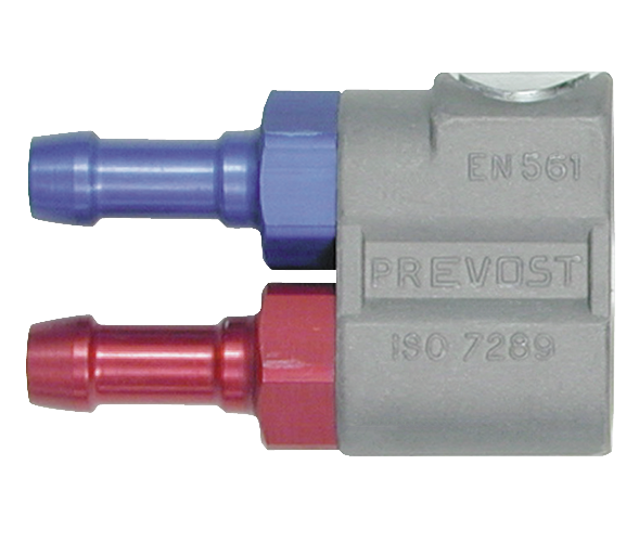 Coupleur Rallonge DUO soudure ISO 5175 et NF EN 730 Conforme aux profils de connexion ISO 7289 et NF EN 561 à passage libre Pour tuyau Ø int. = 6 mm