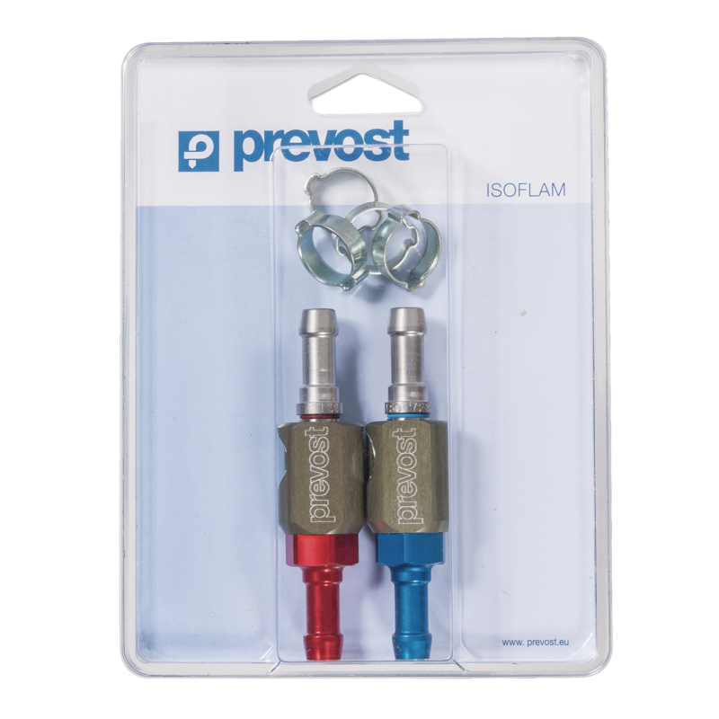 Raccords et abouts MONO Oxygene et Acétylene soudure ISO 5175 et NF EN 730 Conforme aux profils de connexion ISO 7289 et NF EN 561 de sécurité pour rallonge Sortie tuyau Ø = 6 x 12 Entrée côté détendeur / Tuyau Ø = 6 x 12 pour rallonge Sortie tuyau Ø = 6