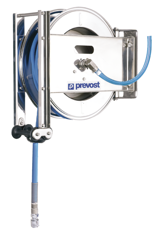 Enrouleur Lavage basse pression qualité alimentaire Série DMOI - DGOI / Inox 304 - Tuyau thermoplastique - Qualité alimentaire - Eau basse pression Ø int./ext. = 16 x 24 Long. = 10 ml Coupleur Universel compatible GARDENA pour circuit d'eau