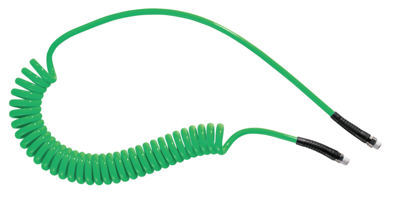 Tuyau spiralé polyuréthane Vert : équipé de raccords mâles fixe et rotatif Filetage mâle BSPT = R 1/4 Filetage mâle NPT = Ø int./ext. = 6,5 x 10 Longueur maxi 6ml