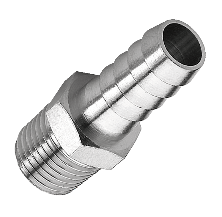 Jonction laiton nickeléfiletage conique mâle Filetage mâle BSPT = R 3/8 Pour tuyau Ø int. = 10 mm