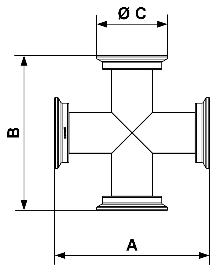 PPS1 CR63- Raccord Croix aluminium pour tubes Alu Réseau air PPS1 diamètre 63 mm