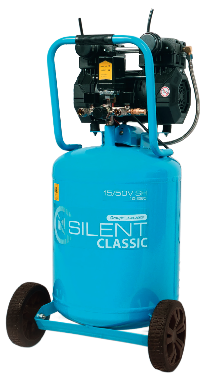 Compresseur silencieux 15 m 3/h cuve 50 litres Mobile Vertical chantier 69 db(A) SILENT CLASSIC 15/50V SH