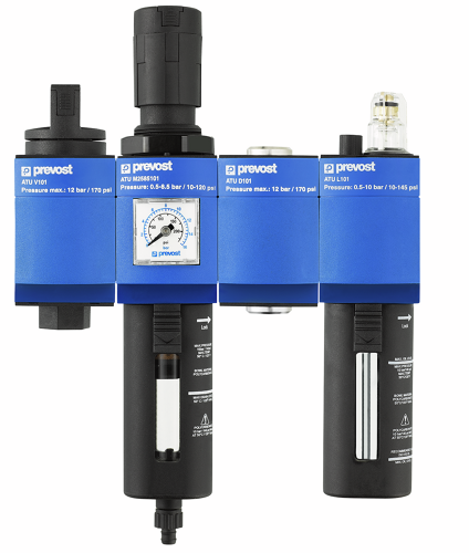 ATU VANNE + FRL + DERIVATION air comprimé Filetage femelle BSPP = G 1/2 Débit (l/min à 6 bar ?P = 1 bar) = 3 300 Filtration (µm) = 25