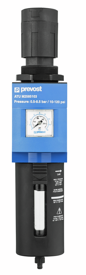 ATU FILTRE-REGULATEUR air comprimé Filetage femelle BSPP = G 1/2 Débit (l/min à 6 bar ?P = 1 bar) = 4 500 Filtration (µm) = 25