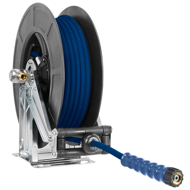 Enrouleur lavage haute pression Tambour ABS Tuyau caoutchouc Bleu renforcé 2SC HP Ø int./ext. = 8 x 15 Long. = 20 ml