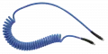 Tuyau spiralé polyuréthane Bleu équipé de raccords mâles fixe et rotatif Filetage mâle BSPT = R 1/4  Ø int./ext. = 5 x 8 mm longueur maxi 4 ml